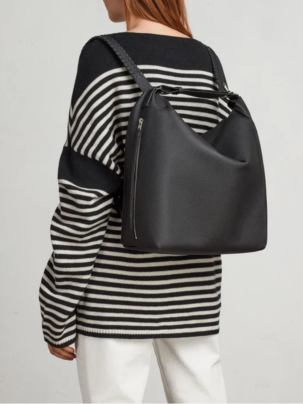 AllSaints Kita Leather Backpack Black Textured Work Bag